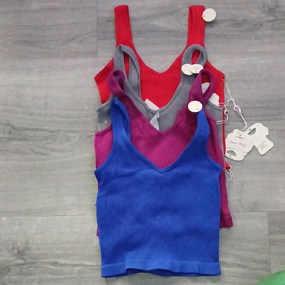 New Mix Women's Ribbed Camisole - Red, Purple, Blue,  BUNDLE